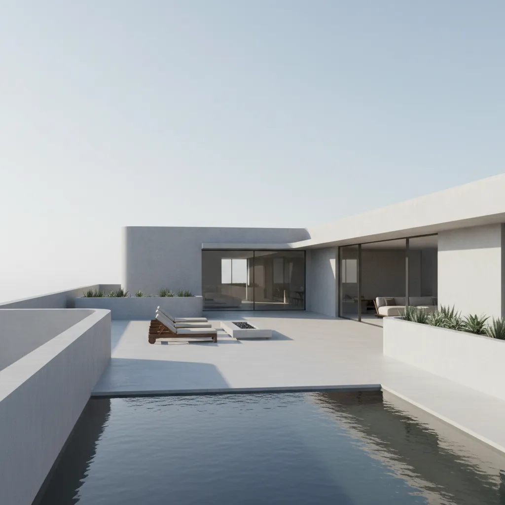modern minimalist concrete parapet wall on contemporary house roof