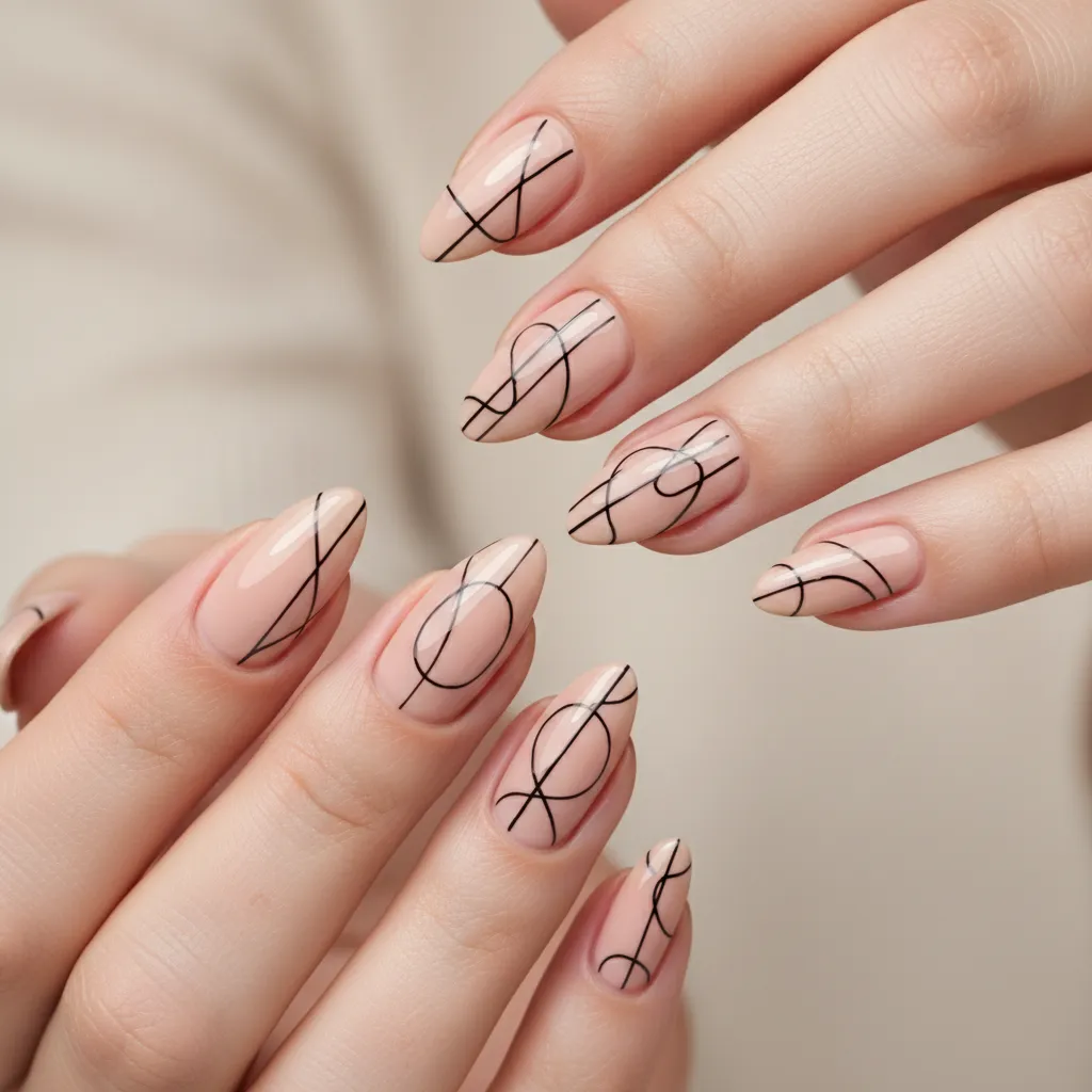 Diseño minimalista de uñas con líneas finas