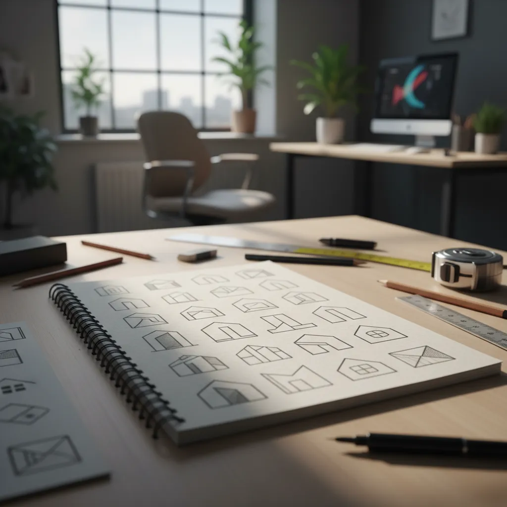 bocetos de logotipos inmobiliarios con formas simples de casas