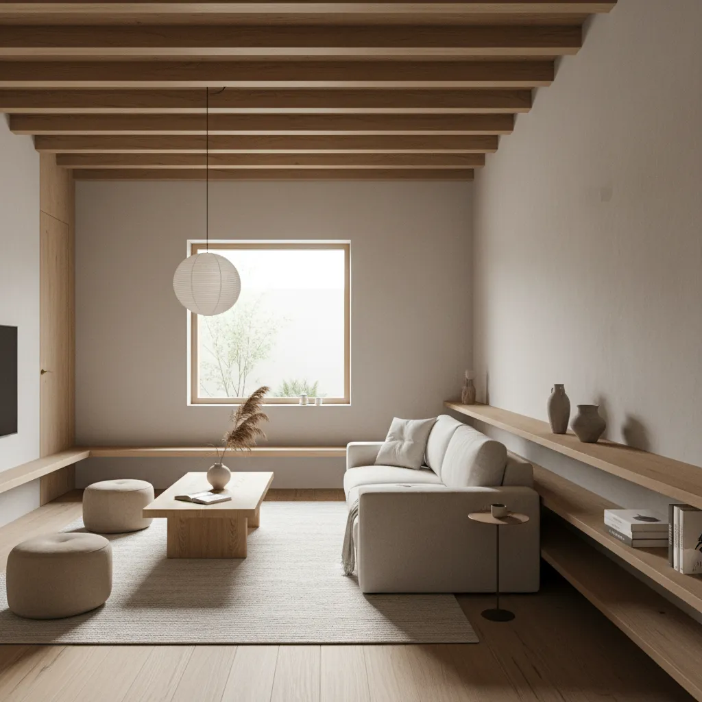 Interior minimalista de casa moderna de una planta