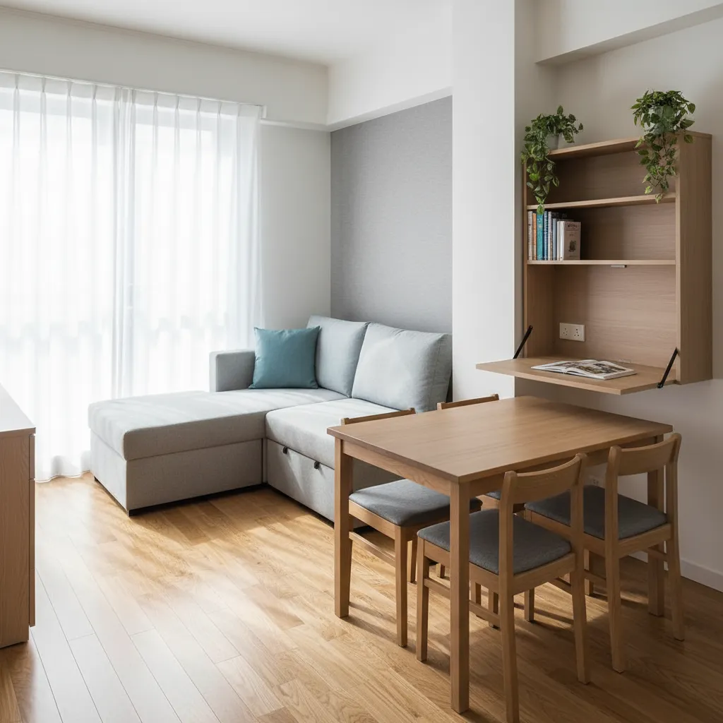 Apartamento pequeño con diseño minimalista y muebles funcionales