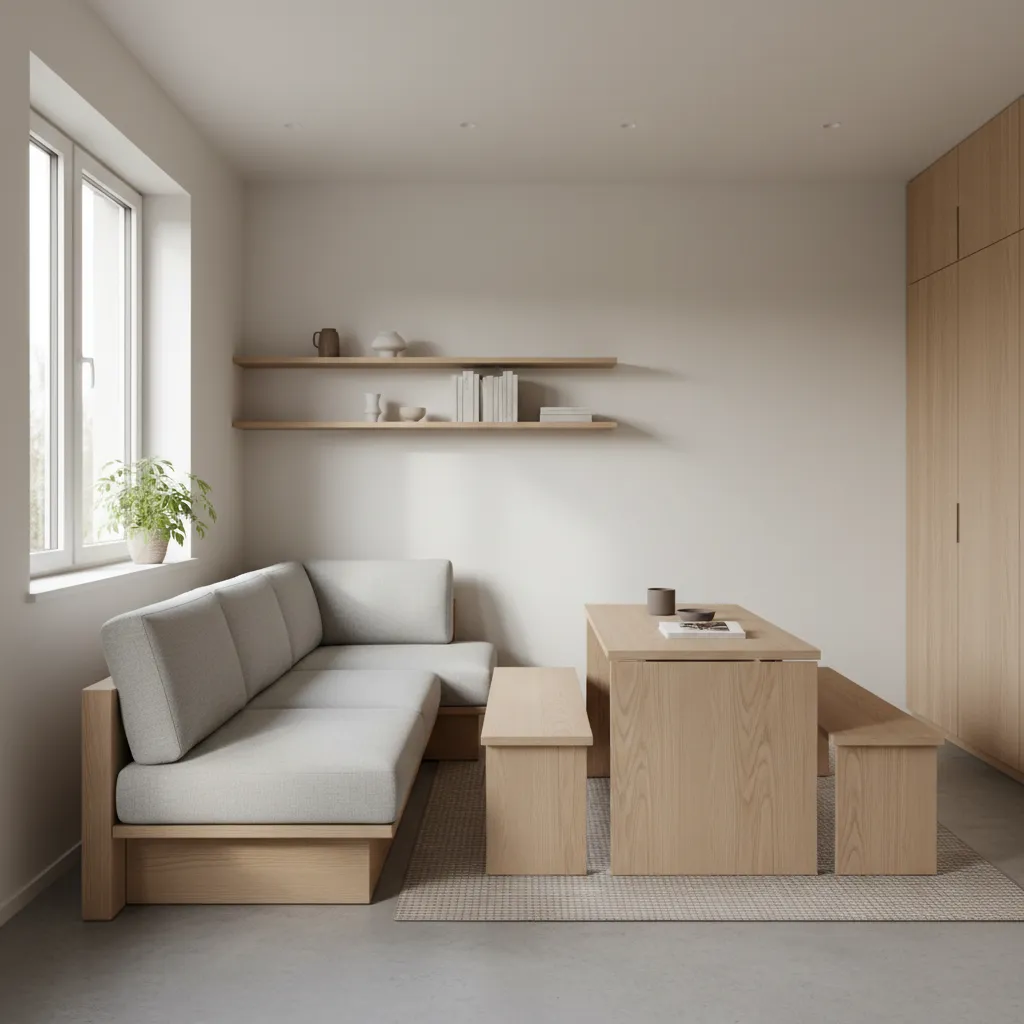 Pequeño apartamento con diseño minimalista bien organizado