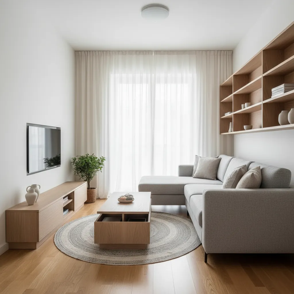 Apartamento pequeño con decoración minimalista funcional