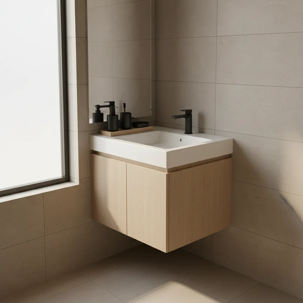 Minimalist small bathroom vanity with three coordinated accessories