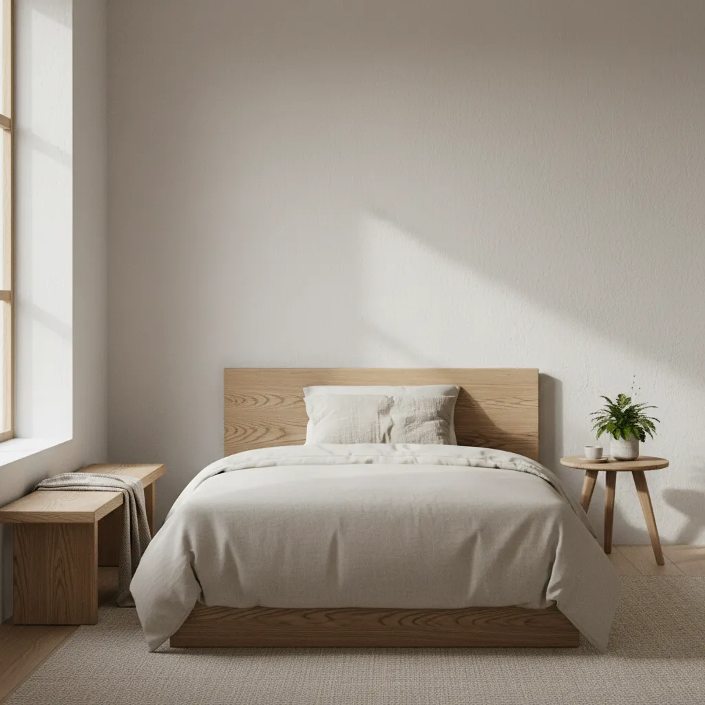 Dormitorio minimalista en casa pequeña de dos pisos