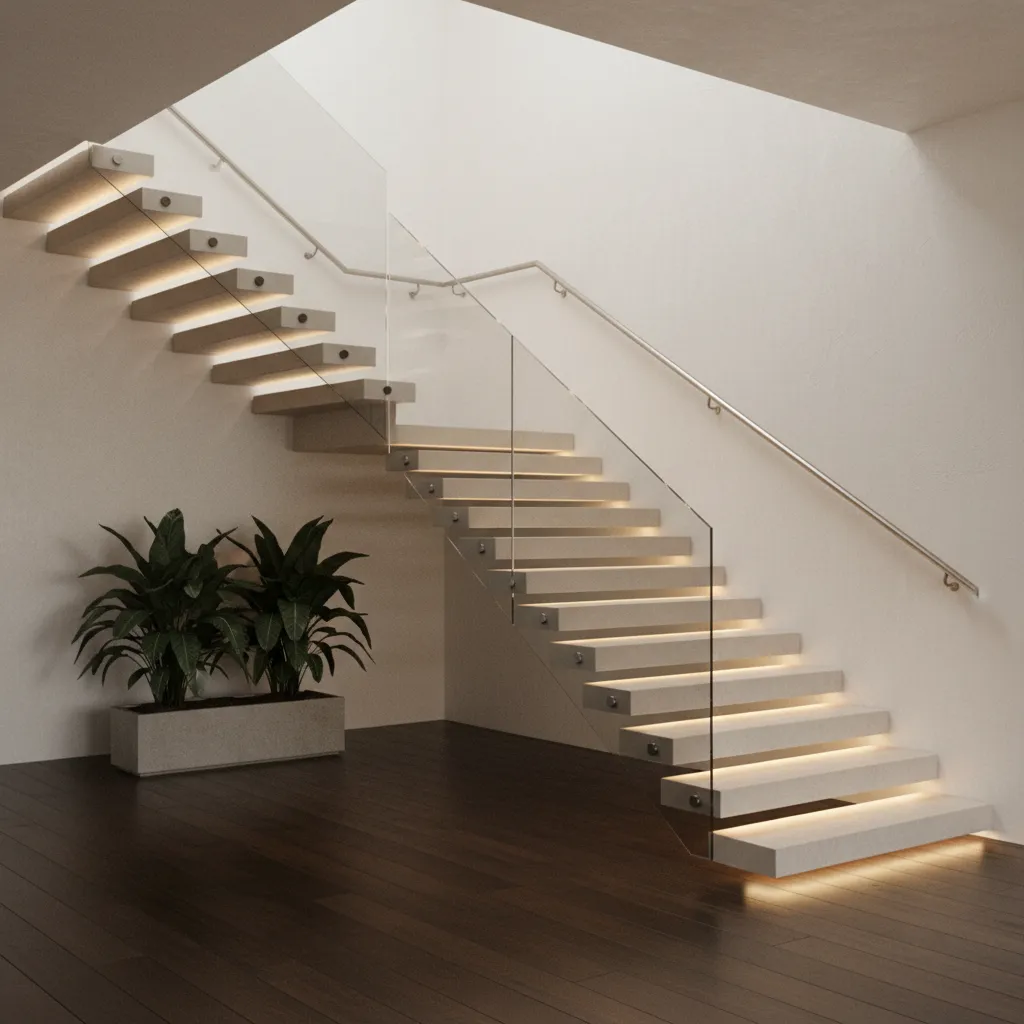 Escalera minimalista con iluminación LED integrada