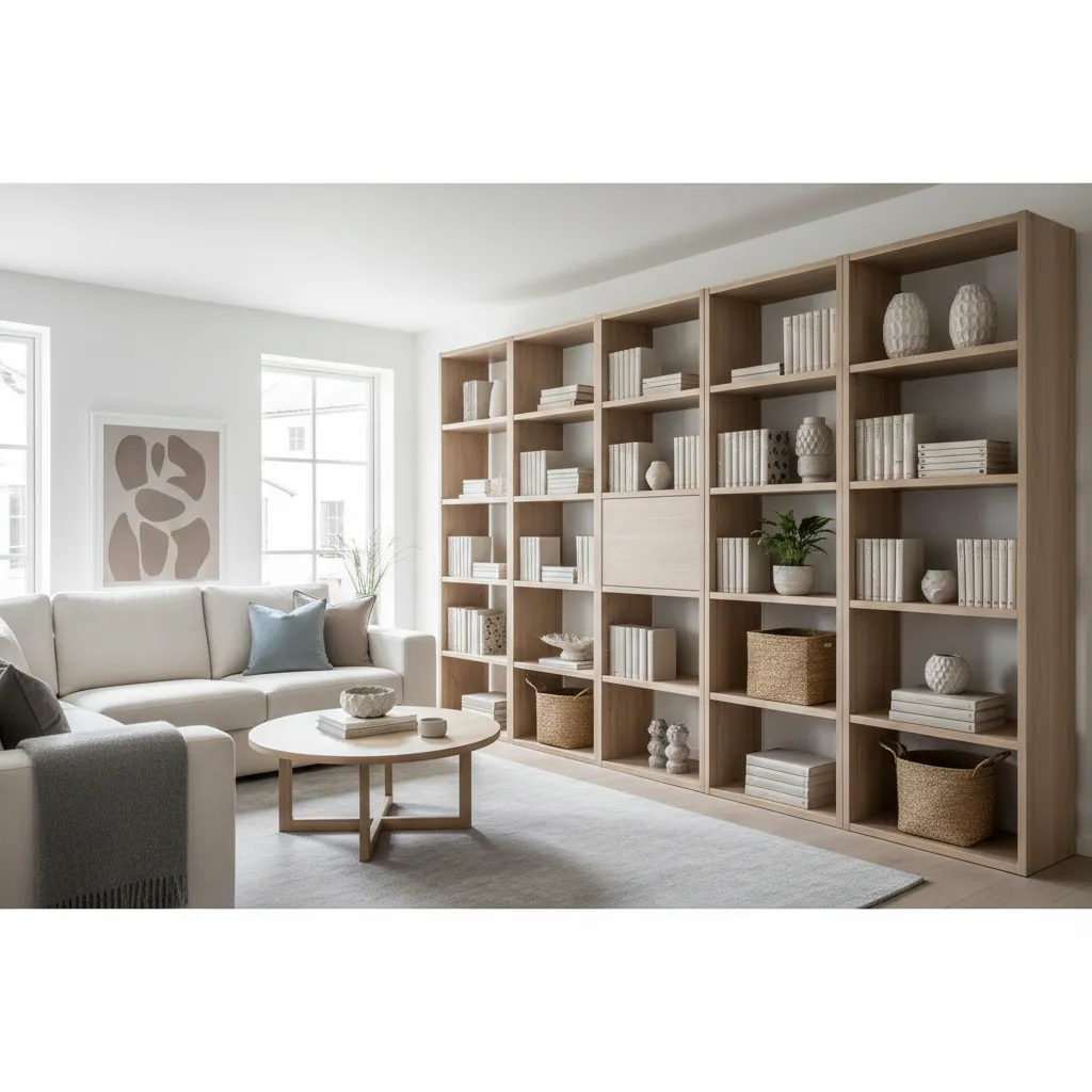 Sistema de almacenaje moderno con estanterías minimalistas
