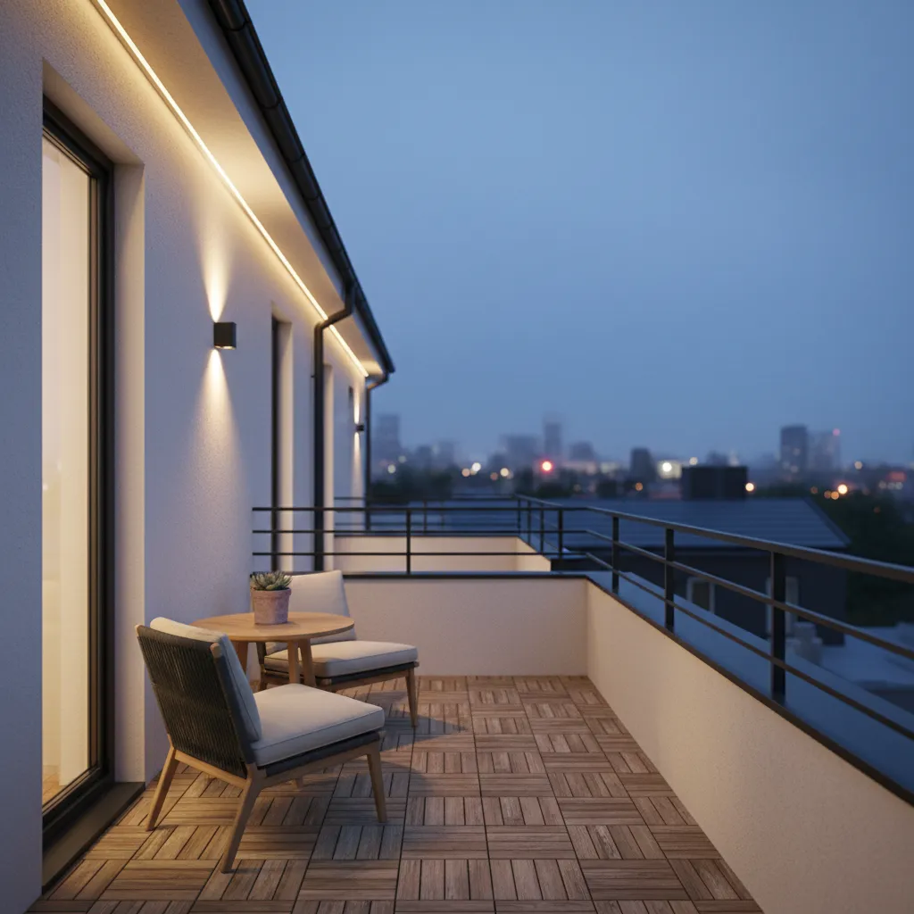 Ban công nhà ống phong cách tối giản với đèn tường