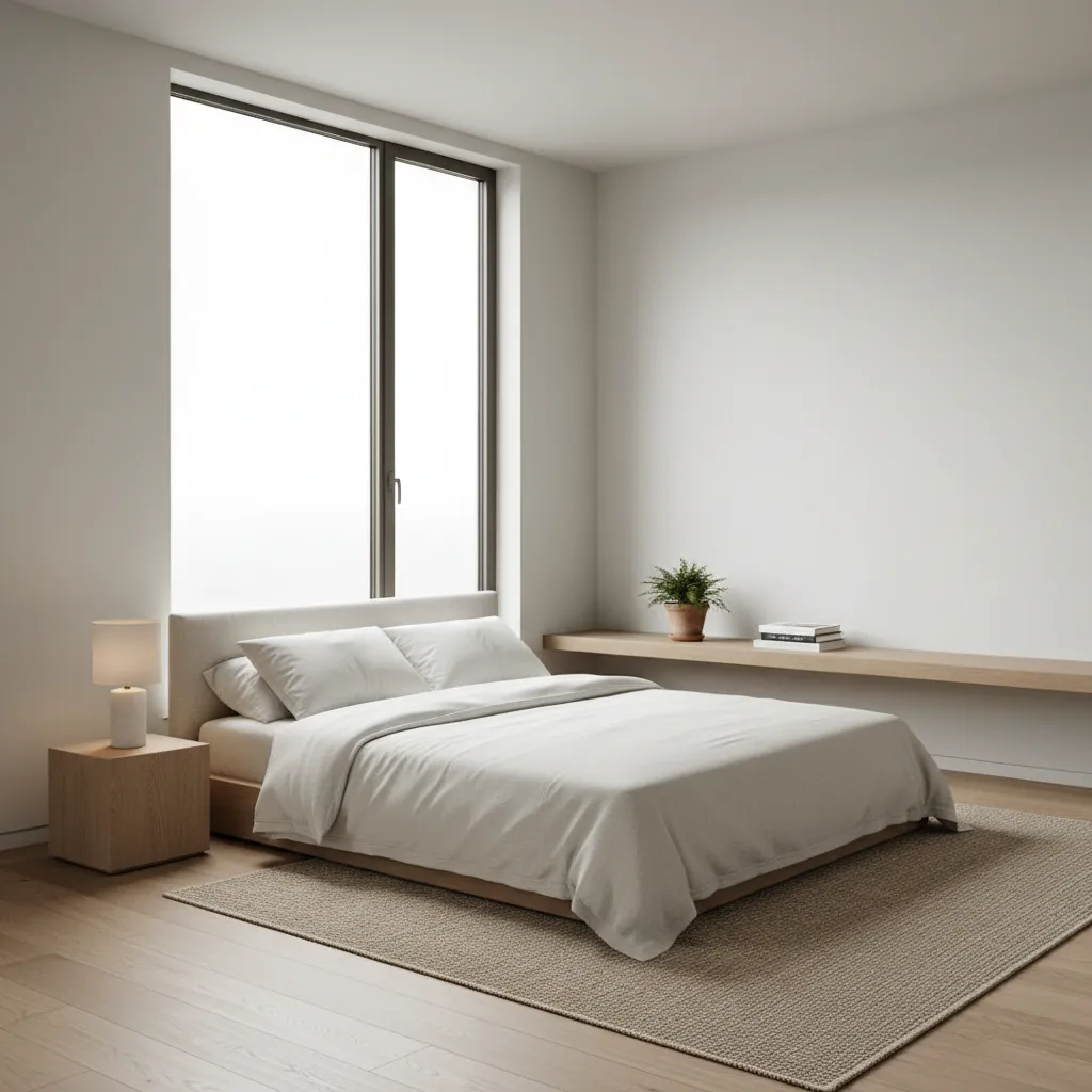 Dormitorio minimalista luminoso en segunda planta