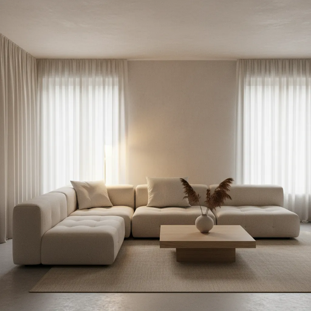 Iluminación cálida en un salón minimalista moderno