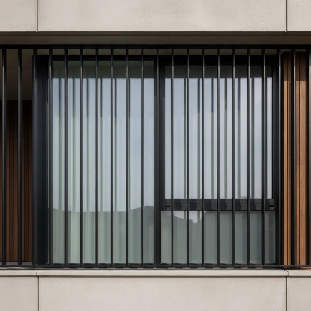 Rejas modernas con barras verticales minimalistas en ventana