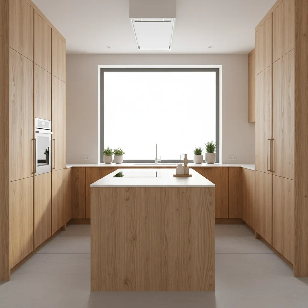 Cocina minimalista con madera natural y diseño simple