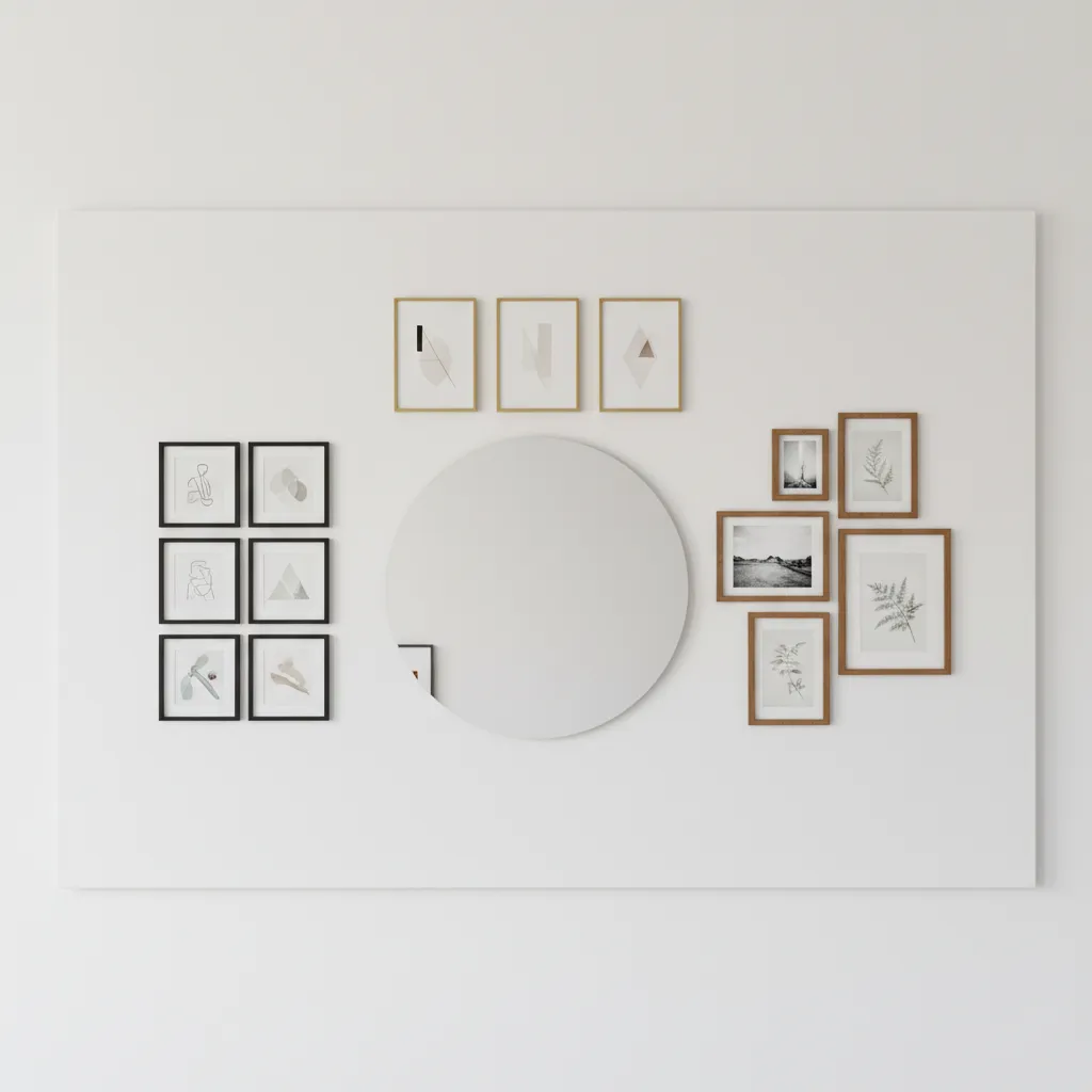 different layout options for arranging artwork around a mirror