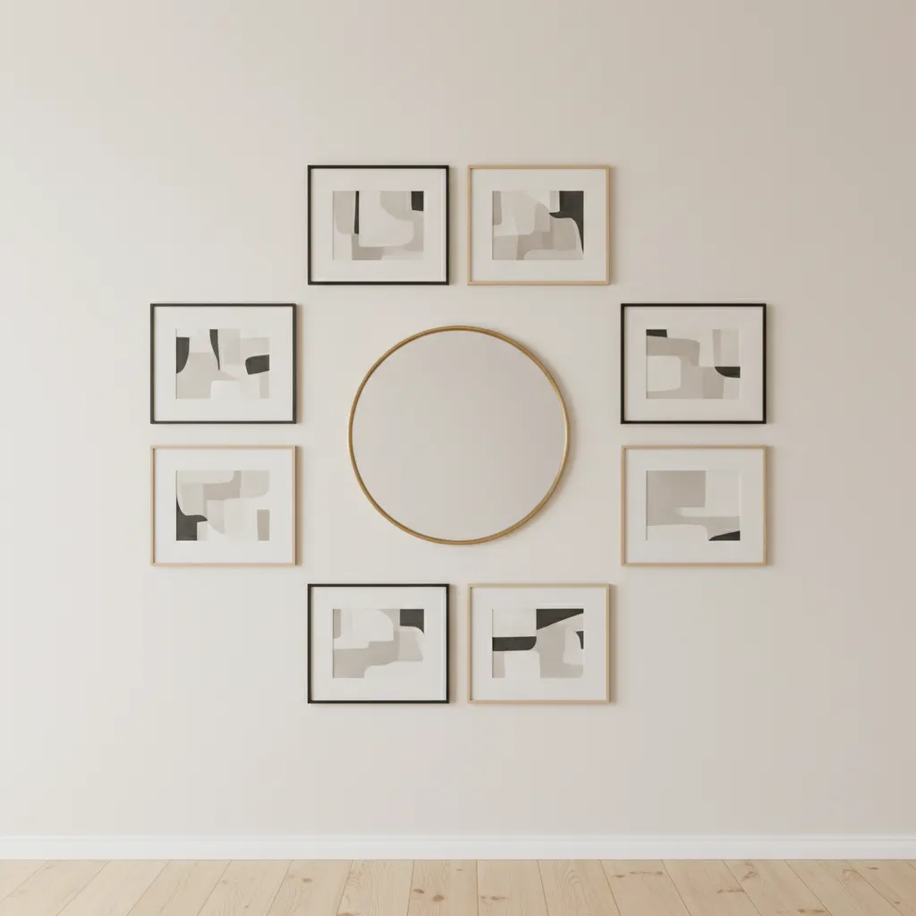 diagram style visualization of mirror gallery wall layout spacing and structure