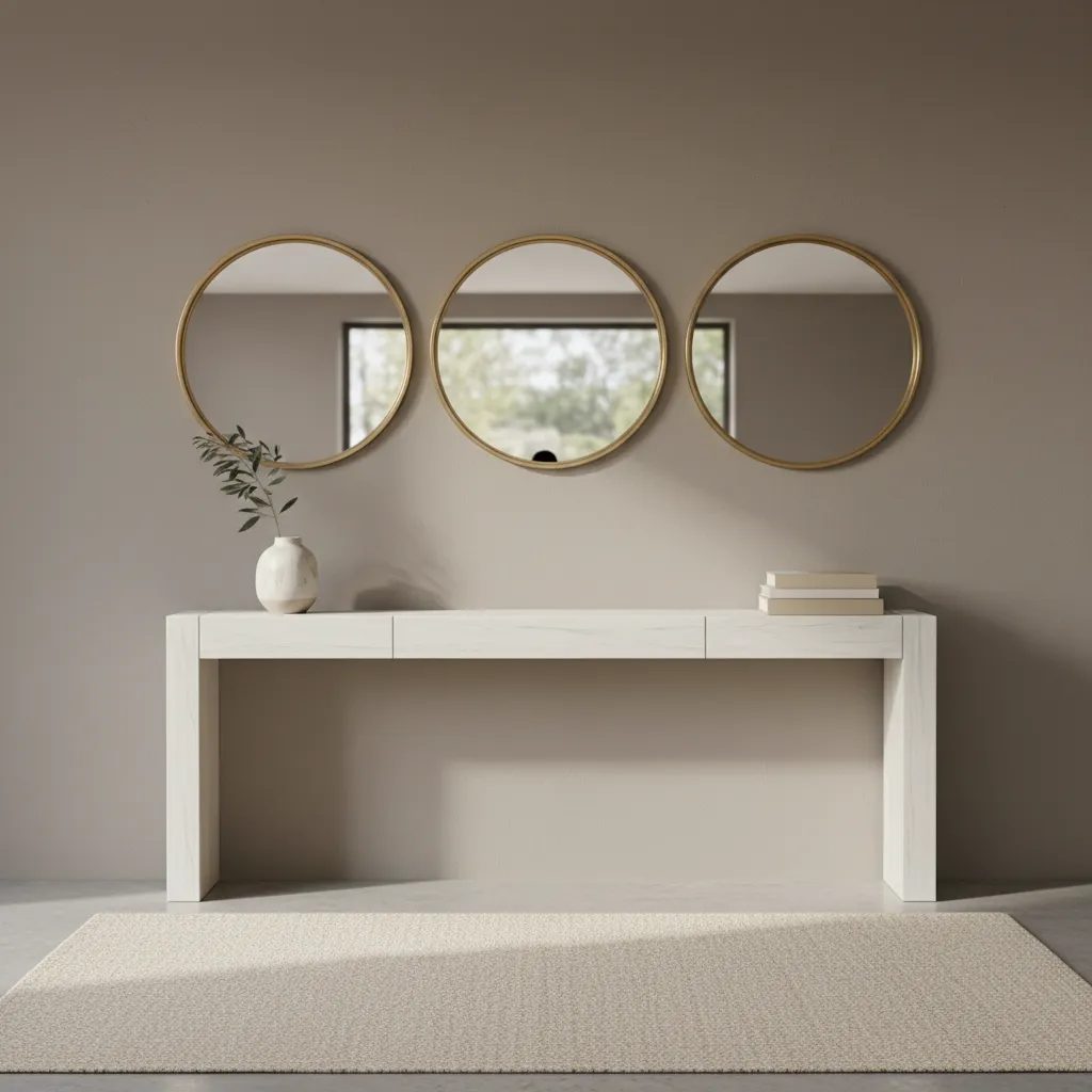 Three mirrors aligned at correct eye-level height above furniture