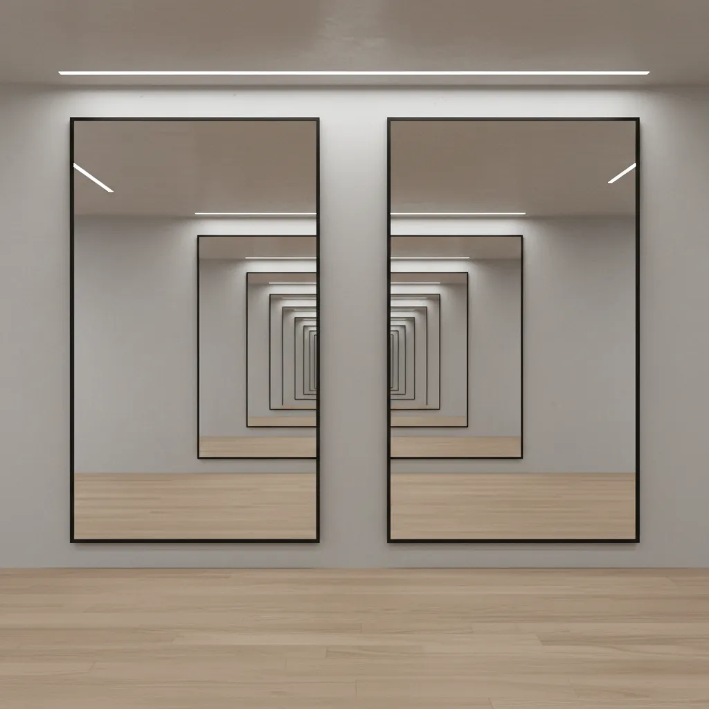 Example of mirrors facing each other producing repeated reflections