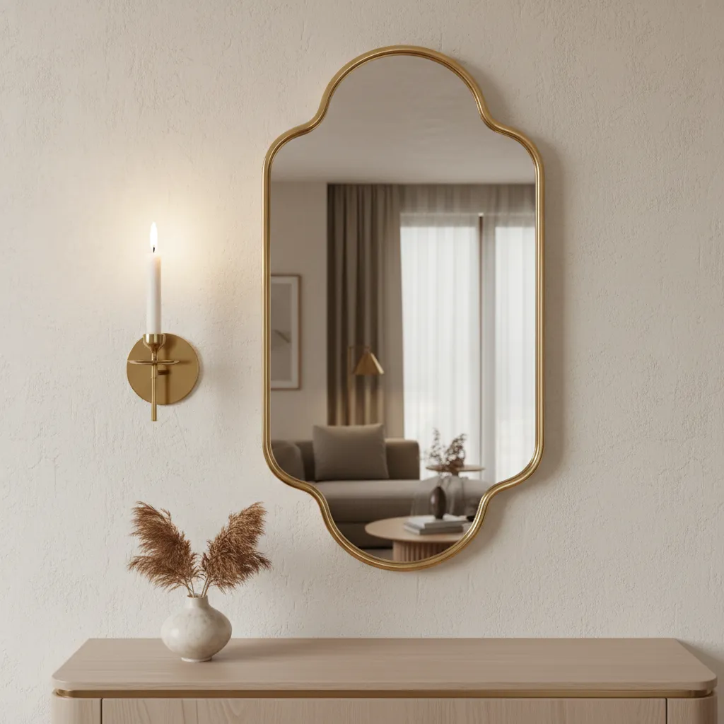 Wall candle sconce beside a mirror reflecting candlelight to expand space