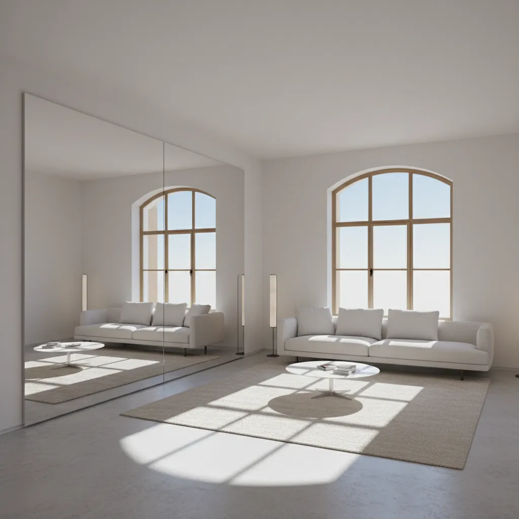 Interior example showing reflection paths between two mirrors and a window