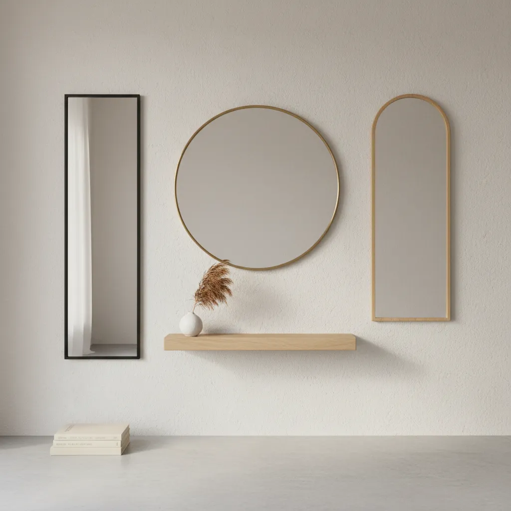 Examples of round arched and rectangular mirrors on narrow apartment walls