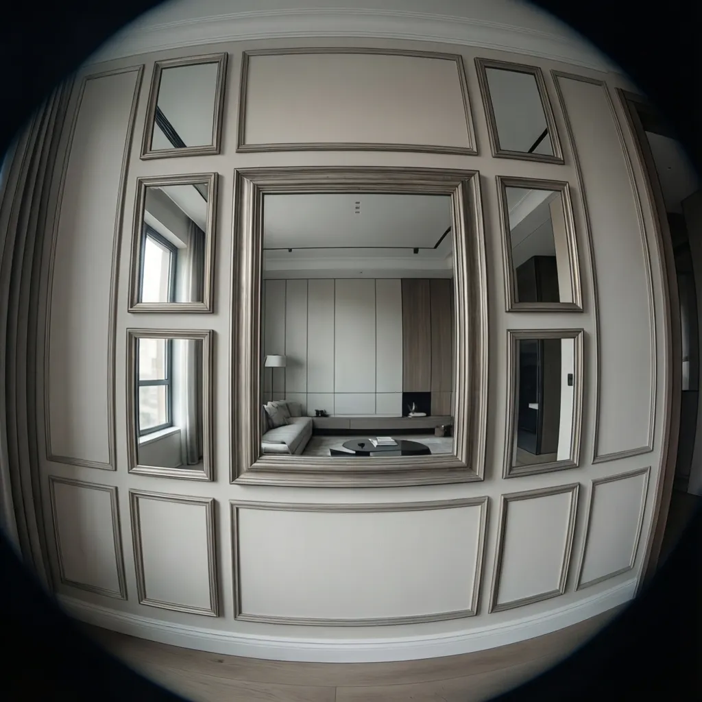 diagram showing spacing between mirror and surrounding wall art frames