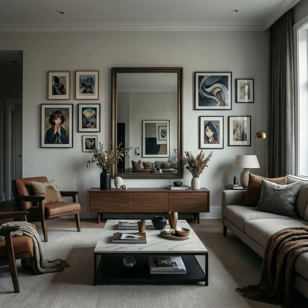 mirror wall layout showing balanced visual distribution of artwork