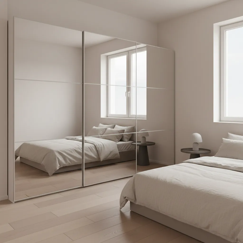 Bedroom wardrobe with full height mirror sliding doors