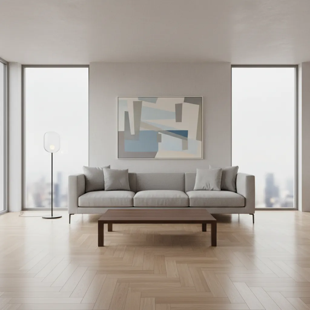 3D interior render where furniture appears to float without floor shadows