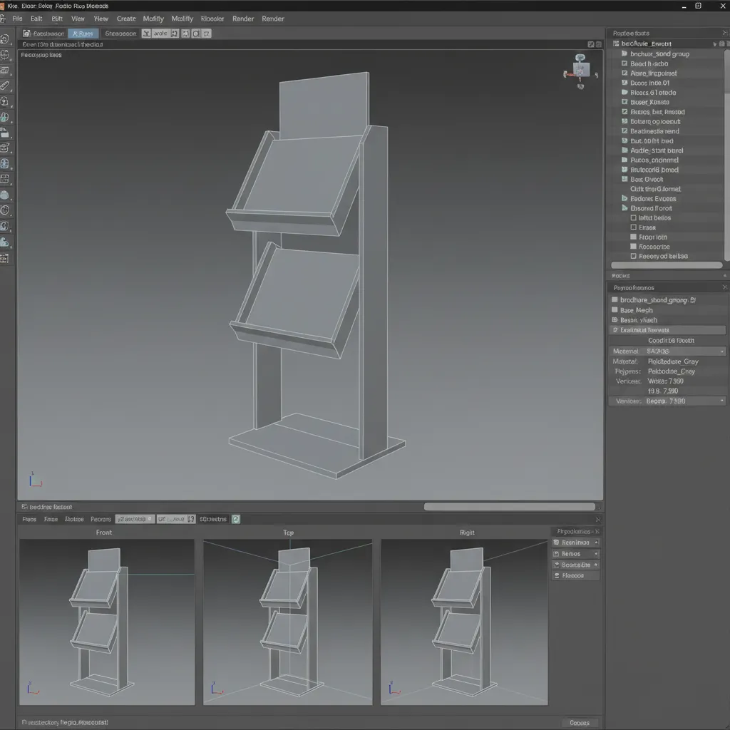 3D brochure stand model with missing textures appearing gray in modeling software