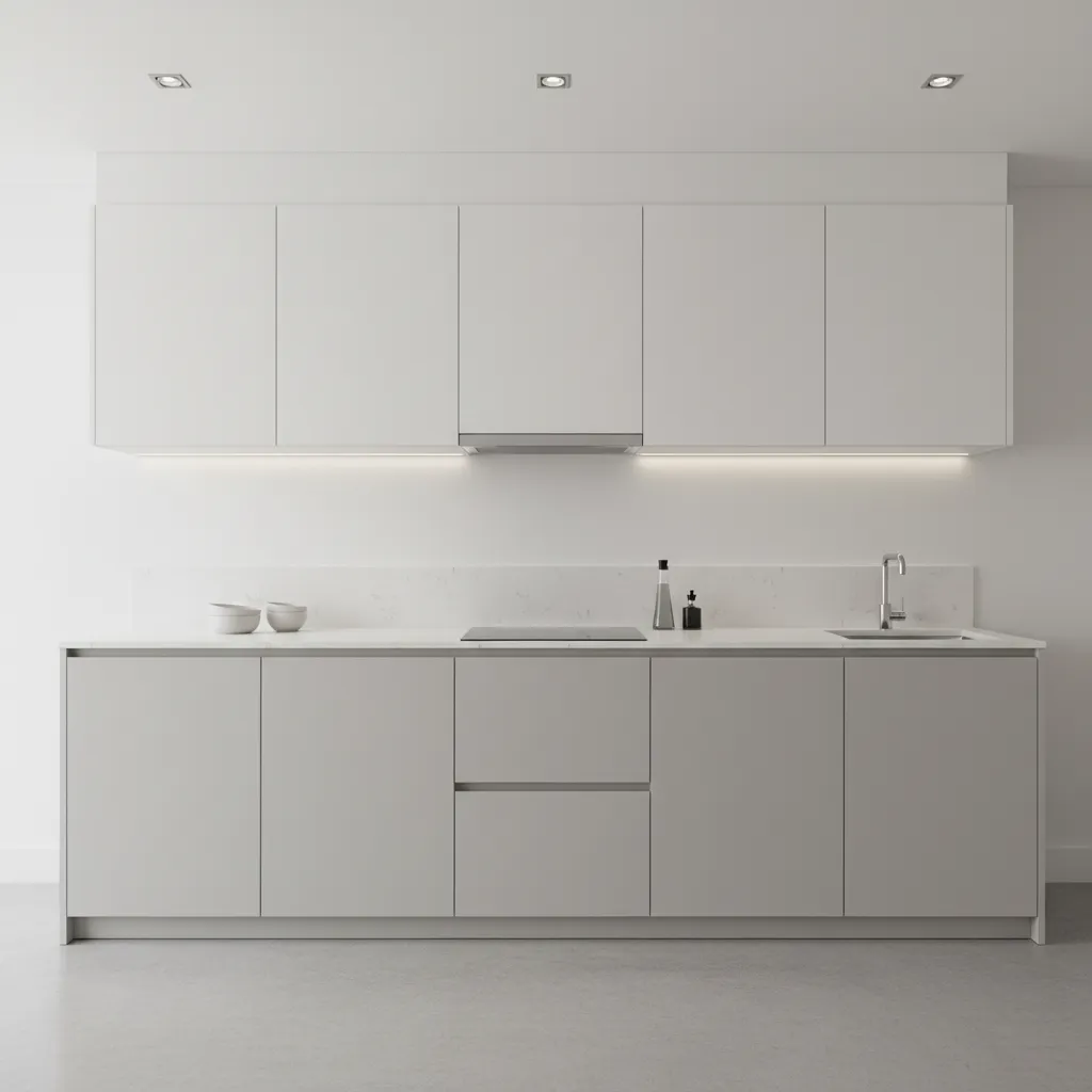 Kitchen showing different cabinet depths improving workspace clearance