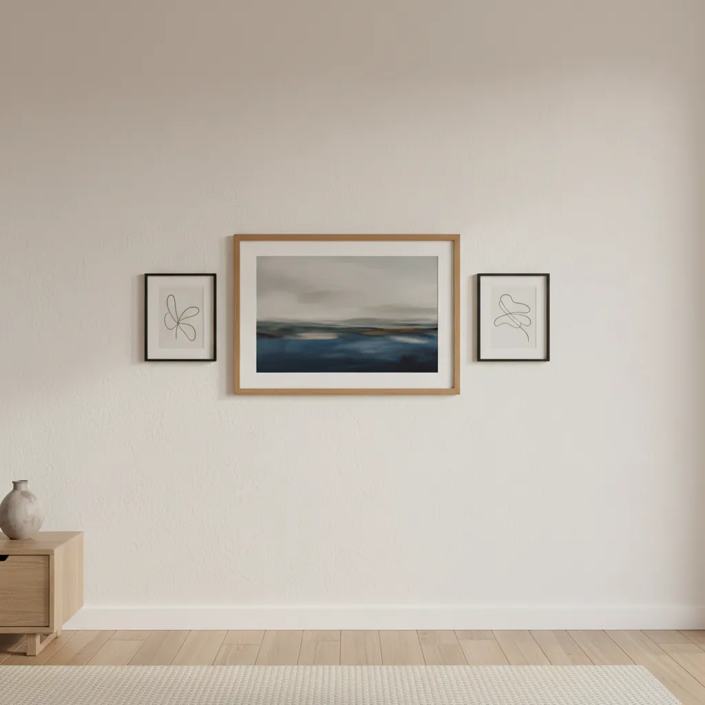Wall layout showing larger center frame with two smaller frames
