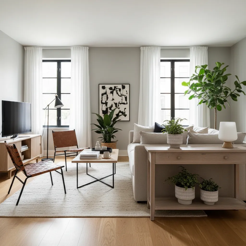 Salón que combina estilo escandinavo con elementos modernos
