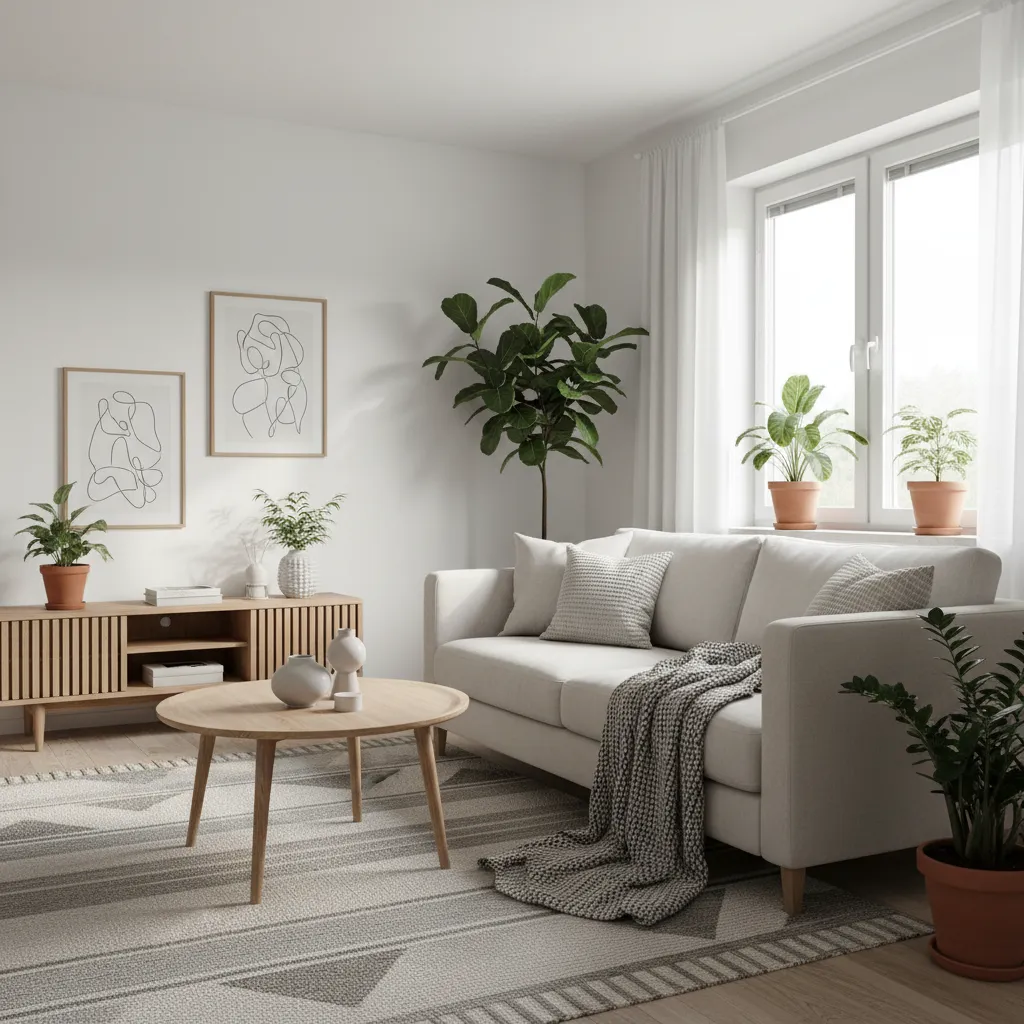 Salón que mezcla estilo nórdico y moderno de forma equilibrada
