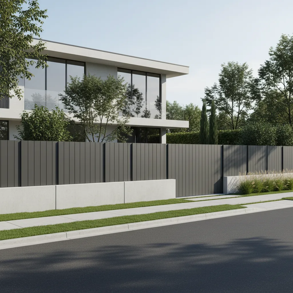 Tapia residencial con combinación de concreto y paneles metálicos