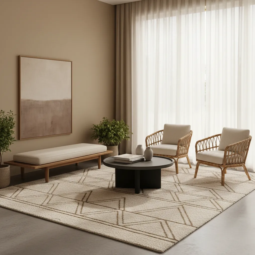 Living room mixing teak rattan and metal outdoor furniture materials