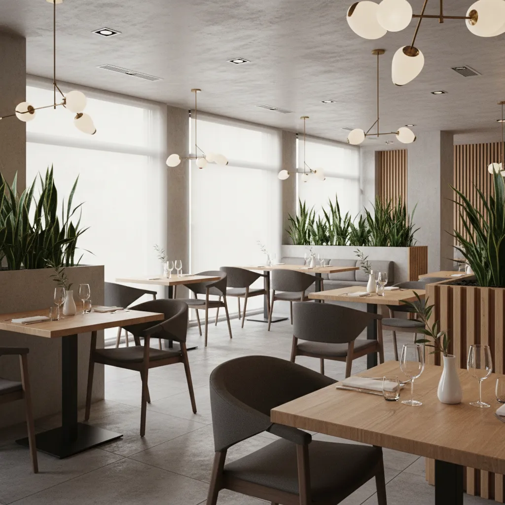 Restaurant interior mixing captains chairs with standard dining chairs