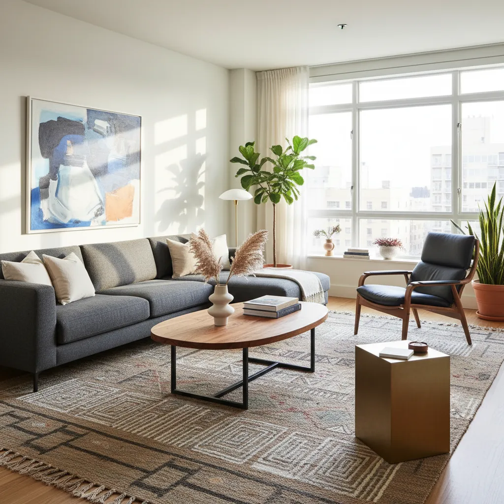 Salón con mezcla de muebles contemporáneos y decoración de distintas marcas