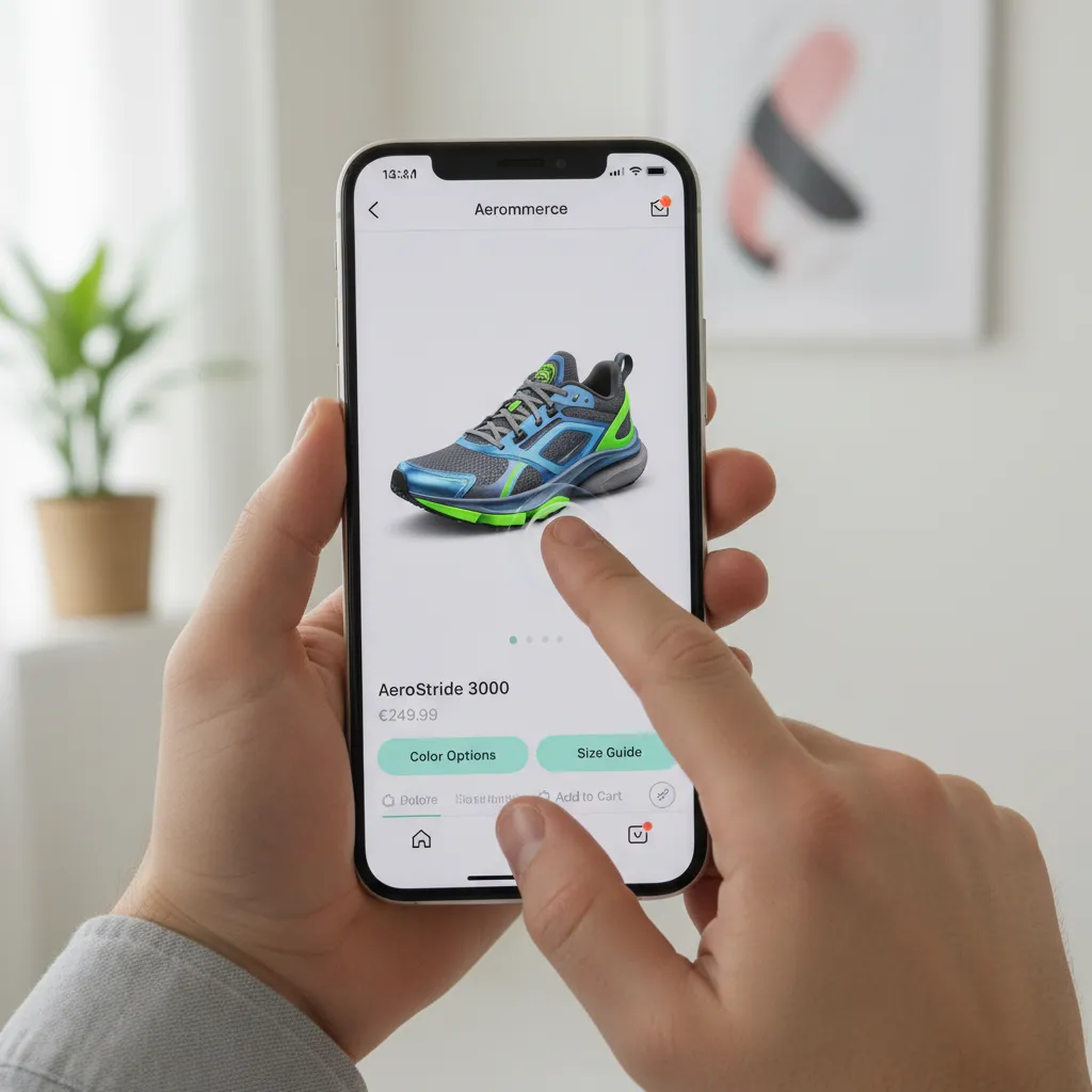 Mobile phone displaying interactive 3D product viewer performance issues