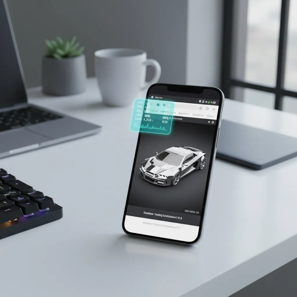 Smartphone displaying interactive 3D model with performance monitoring