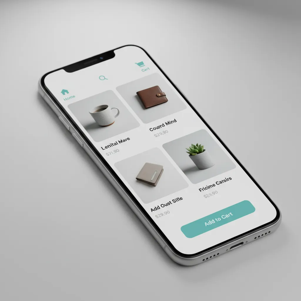 Mobile ecommerce store interface showing simplified navigation and product grid