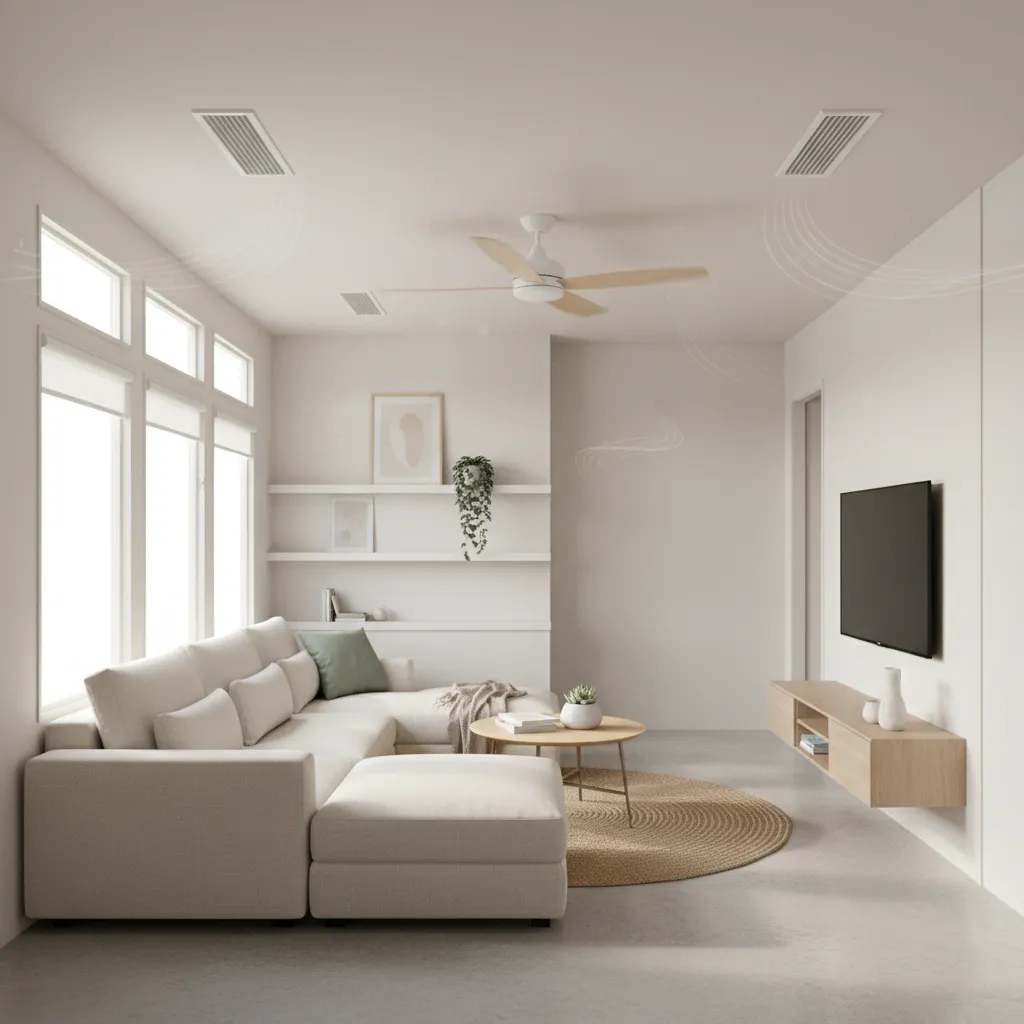 ceiling fan improving airflow in mobile home living room