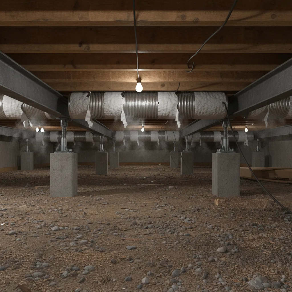 Leaking insulated HVAC duct under a manufactured home floor