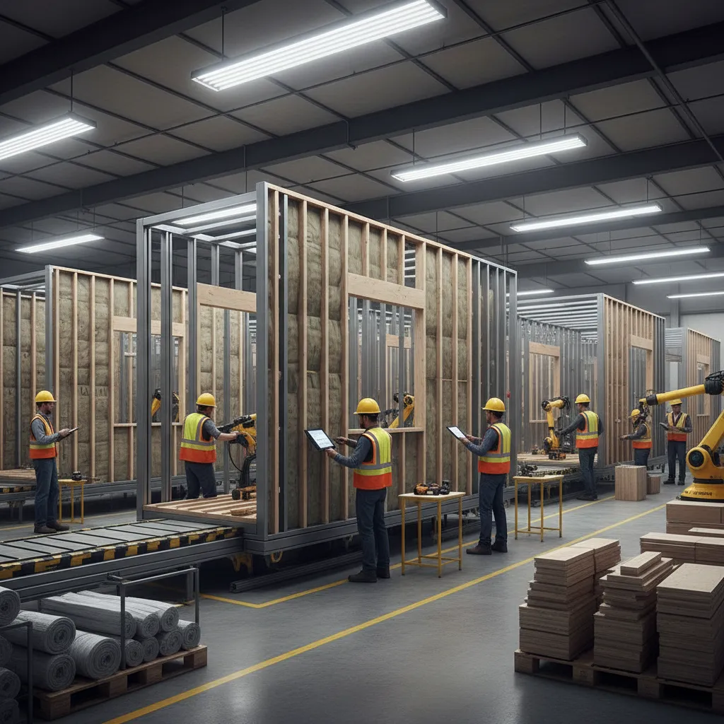 manufactured home production line inside factory