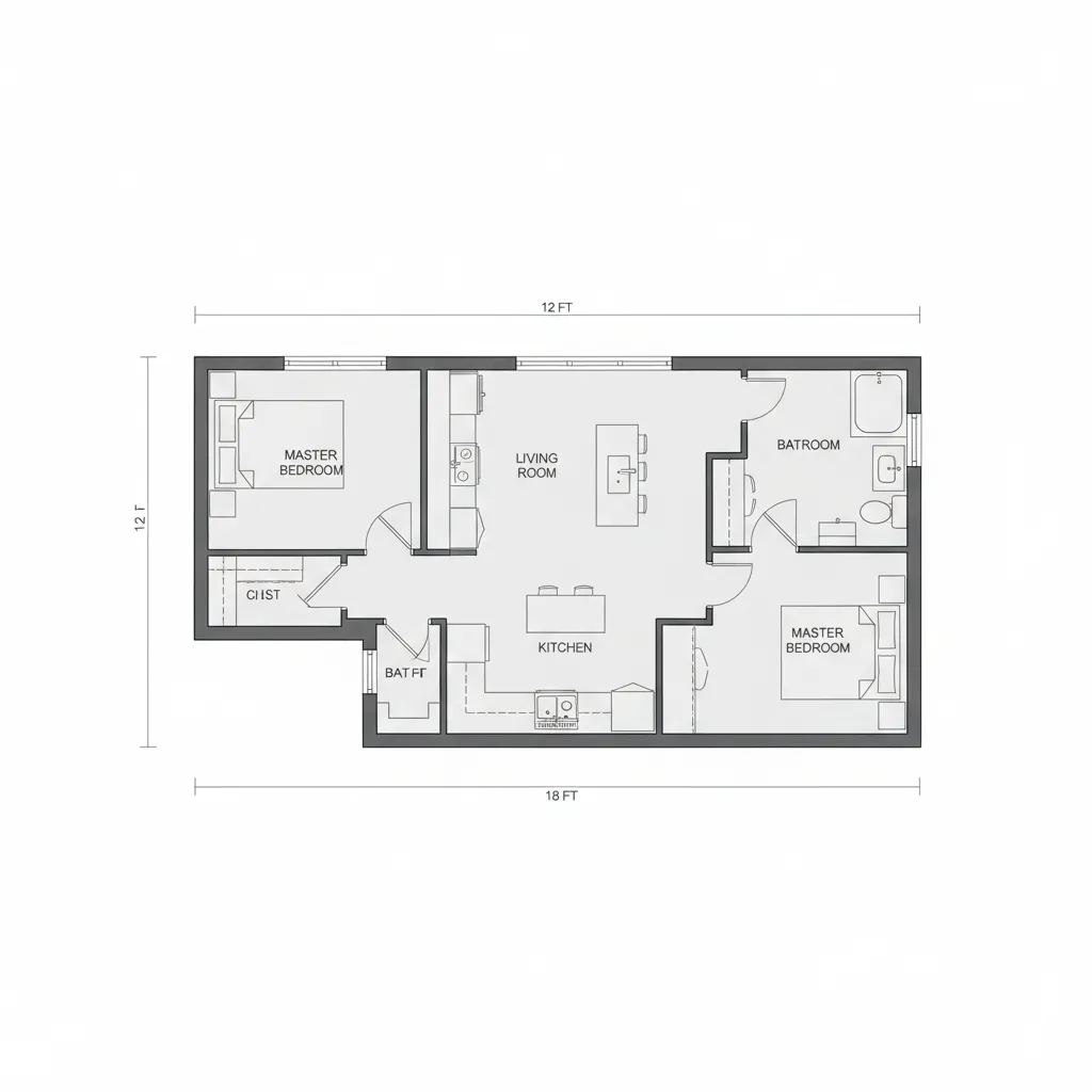 800 sq ft mobile home floor plan layout with living room kitchen and two bedrooms