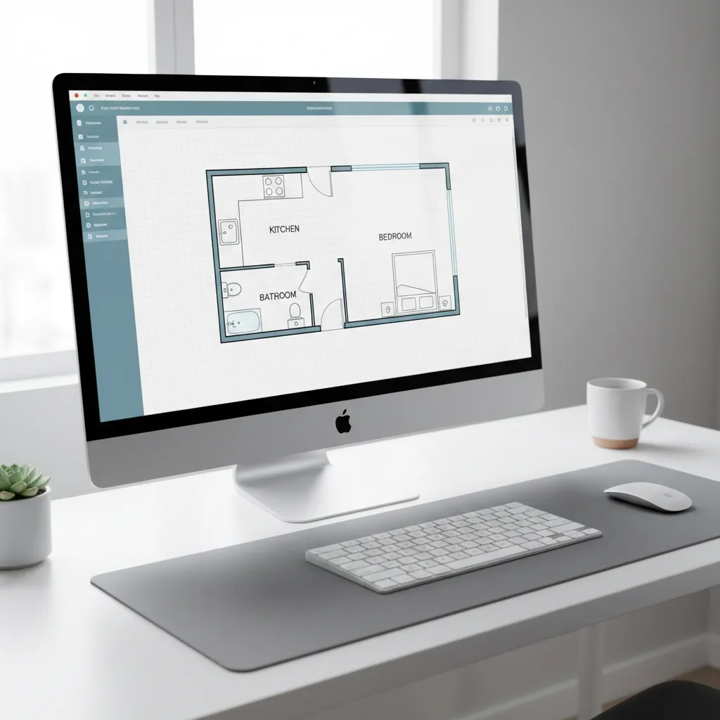online floor planning software interface showing a small mobile home layout in 2D