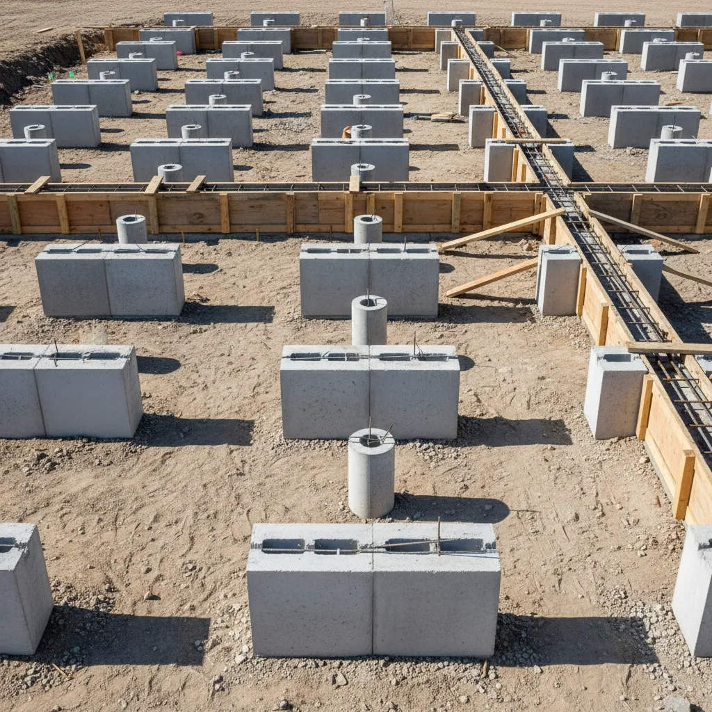 Concrete and pier foundation layout prepared for a manufactured home