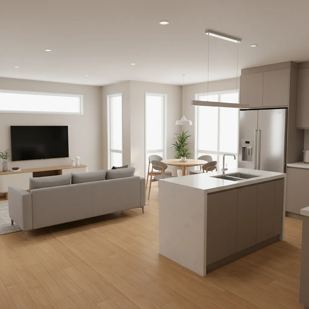 open living room and kitchen in a modern mobile home floor plan