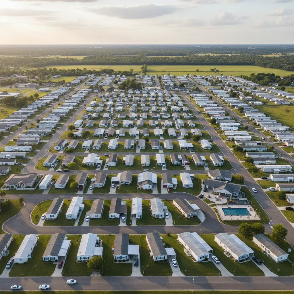 Aerial view of a modern mobile home park layout