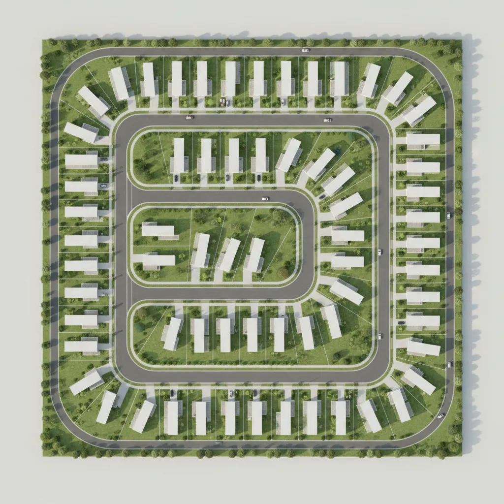 Loop road layout inside a mobile home park community