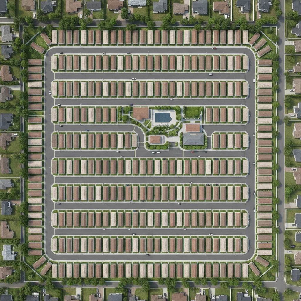 Aerial perspective of mobile home park roads showing circulation paths