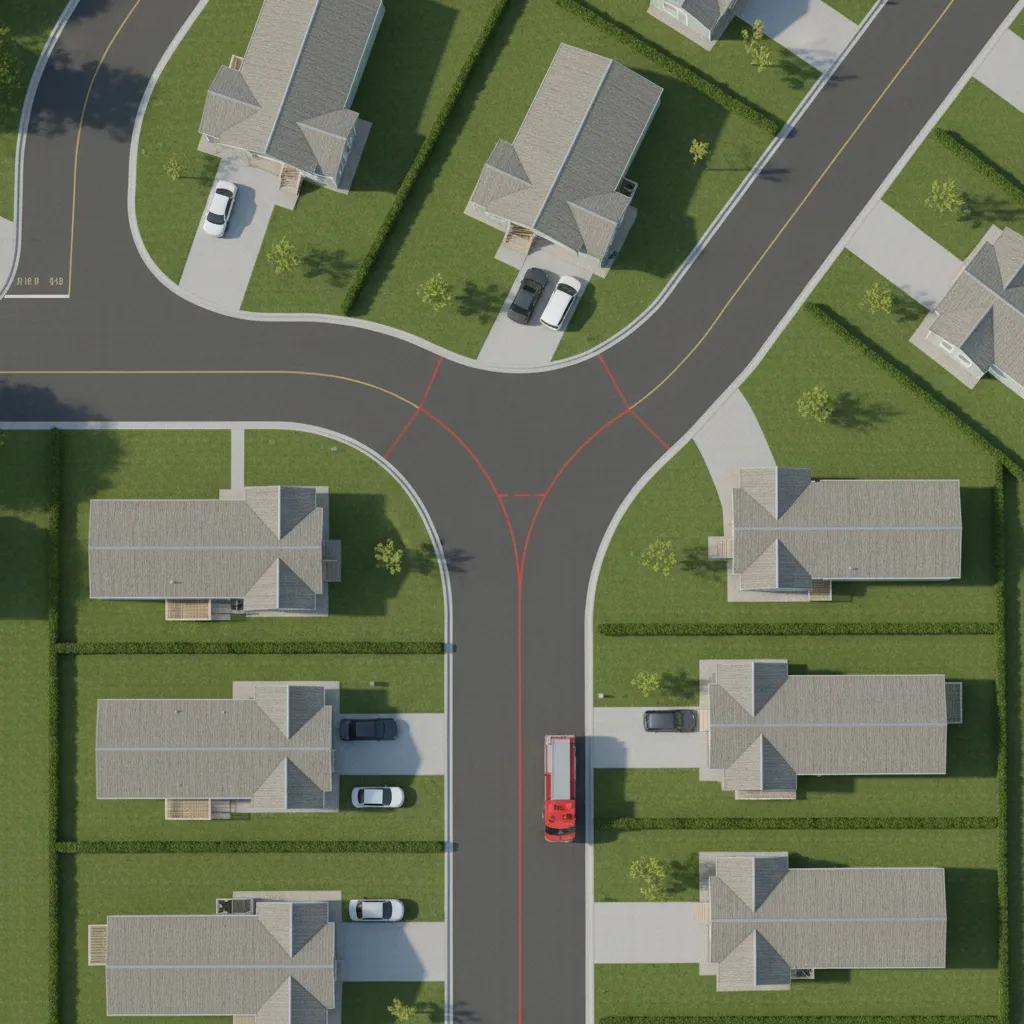 Illustration of road width and turning radius for service vehicles in a mobile home park